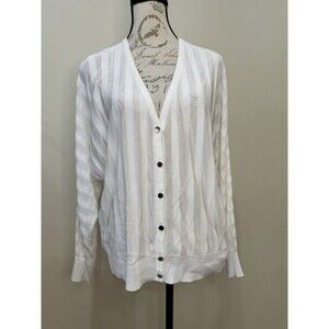 TAHARI Button Cardigan Sweater Sz XL White Knit Nylon Blend Career Casual